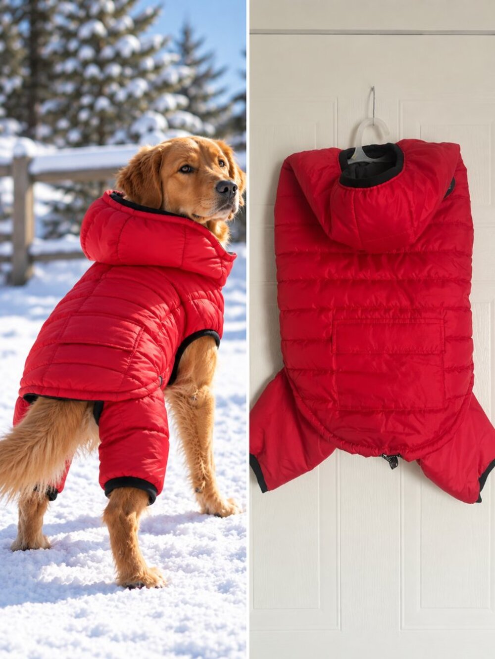Silver Paw Red Puffer Dog Snowsuit Hooded Detachable Pants Cozy XL